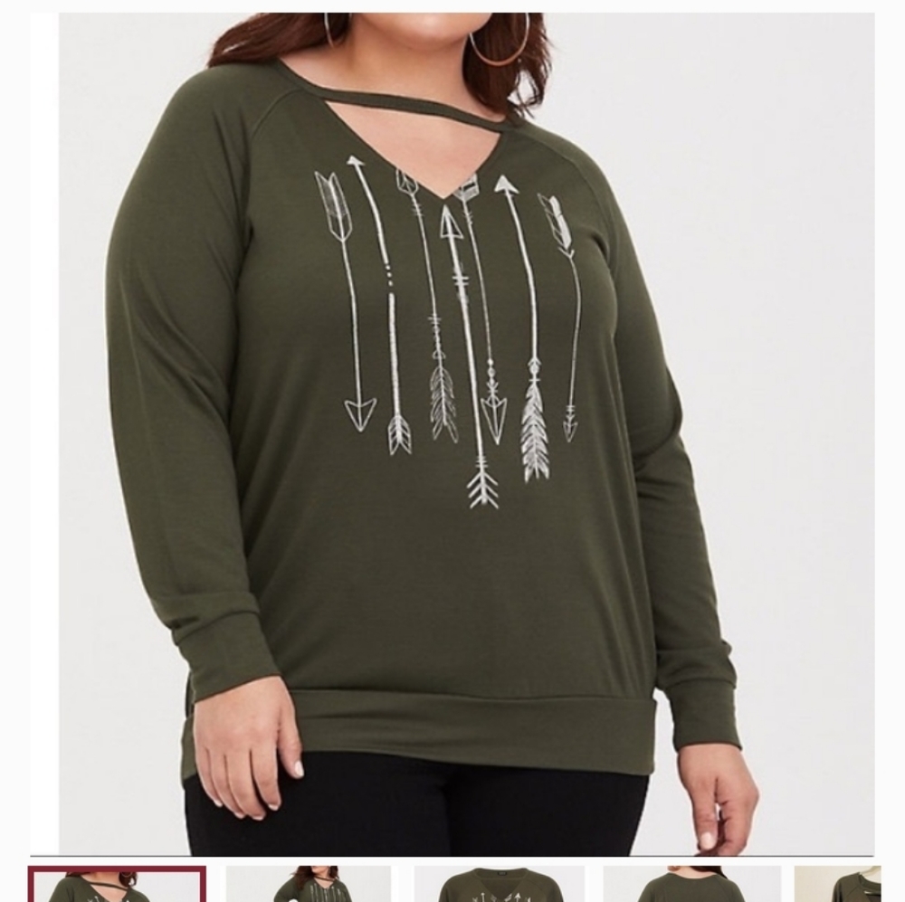 Torrid Sz 2 Green Arrow Print Cutout Sweatshirt